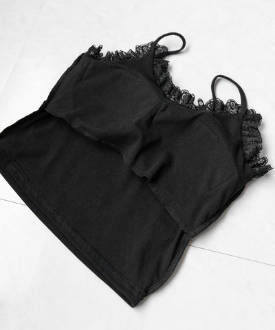 半袖レースアップリボンショートトップス ＋ レースキャミ SET ／ lace up ribbon short sleeve tops + lace cami SET