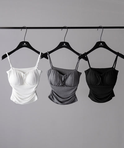 【 ３color ／ カップ付き 】シャーリングギャザードレープキャミソール ／shirring gather drape camisole