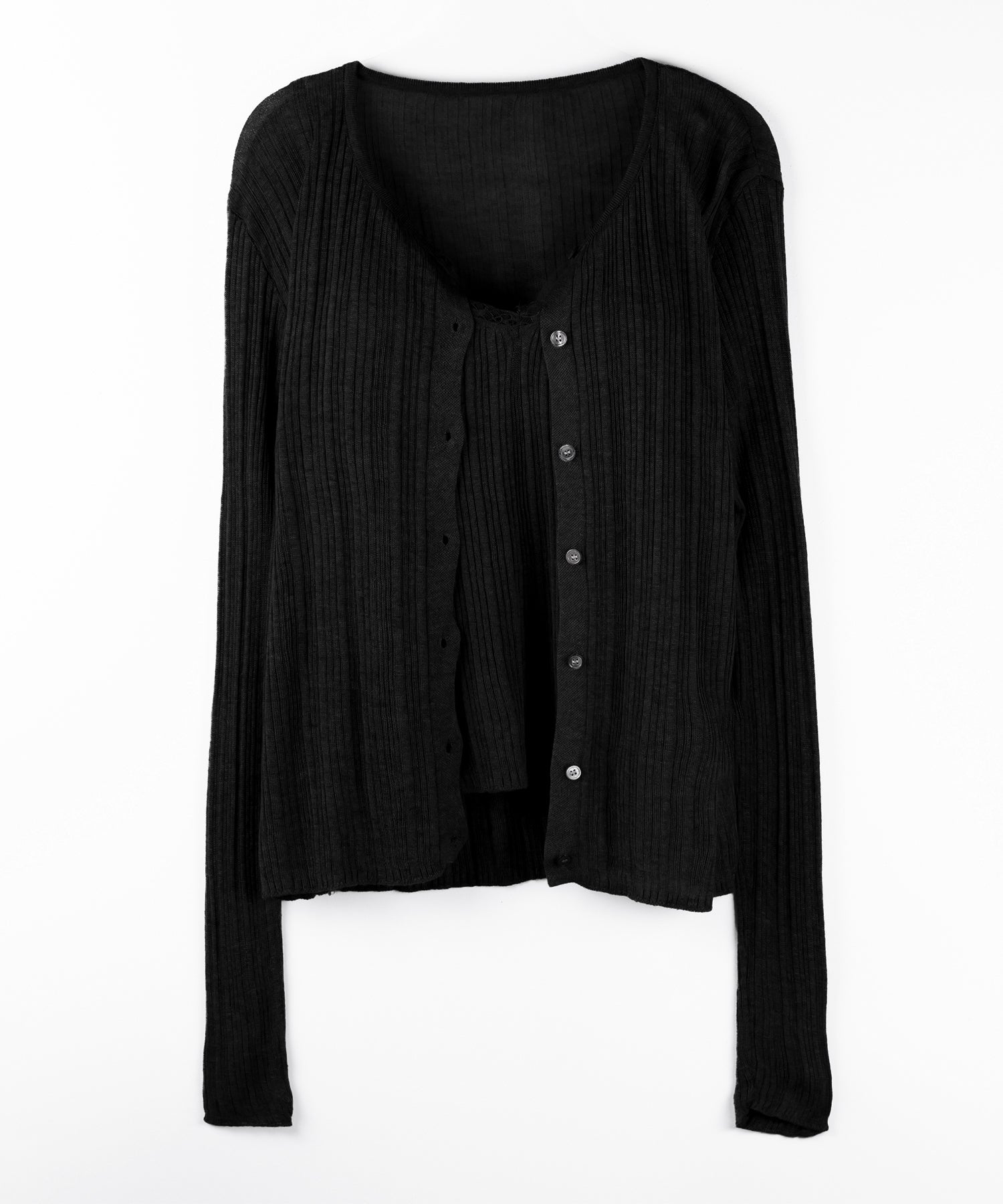 【 ２点セット 】レースニットキャミソール ＋ シアーニットカーディガン SET ／ lace knit camisole + sheer knit cardigan SET