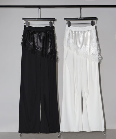 レースドッキングレイヤードスウェットワイドパンツ ／ lace docking layered sweat wide pants