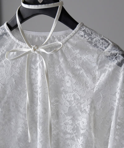 【 ２color 】ストラップリボンショートレーストップス ／ strap ribbon short lace tops