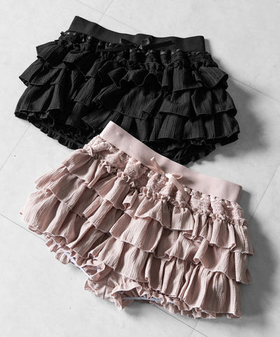【インパン裏地付 】リボンティアードフリルミニスカート ／ ribbon tiered frill mini skirt