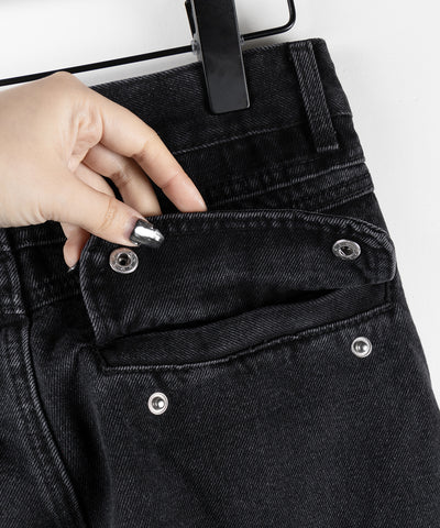 【 ４size 】カーゴプリーツブラックヴィンテージワイドデニム ／cargo pleated black vintage wide denim