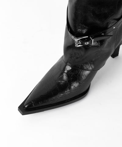 ヴィンテージレザーベルテッドロングカバーブーツ ／vintage leather belted long cover boots