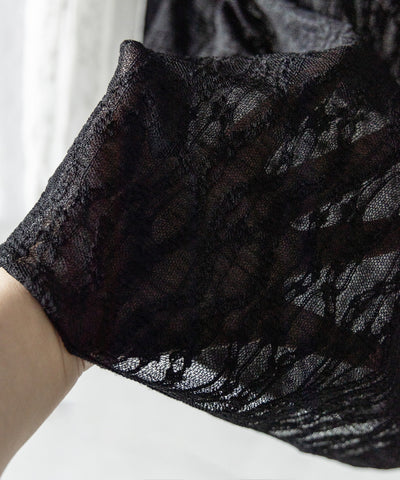 【 ２color 】ワイドスリーブオーバーシアーレーストップス ／ wide sleeve over sheer lace tops