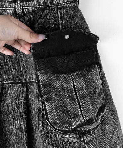 【 セットアップ着用可能 】ヴィンテージケミカルブリーチプリーツデニムミニスカート ／ vintage bleached pleated denim mini skirt