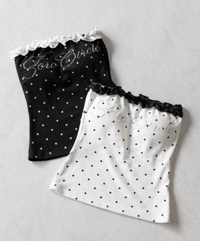 ラインストーンドットフリルベアトップス ／ Rhinestone dot frill bare tops