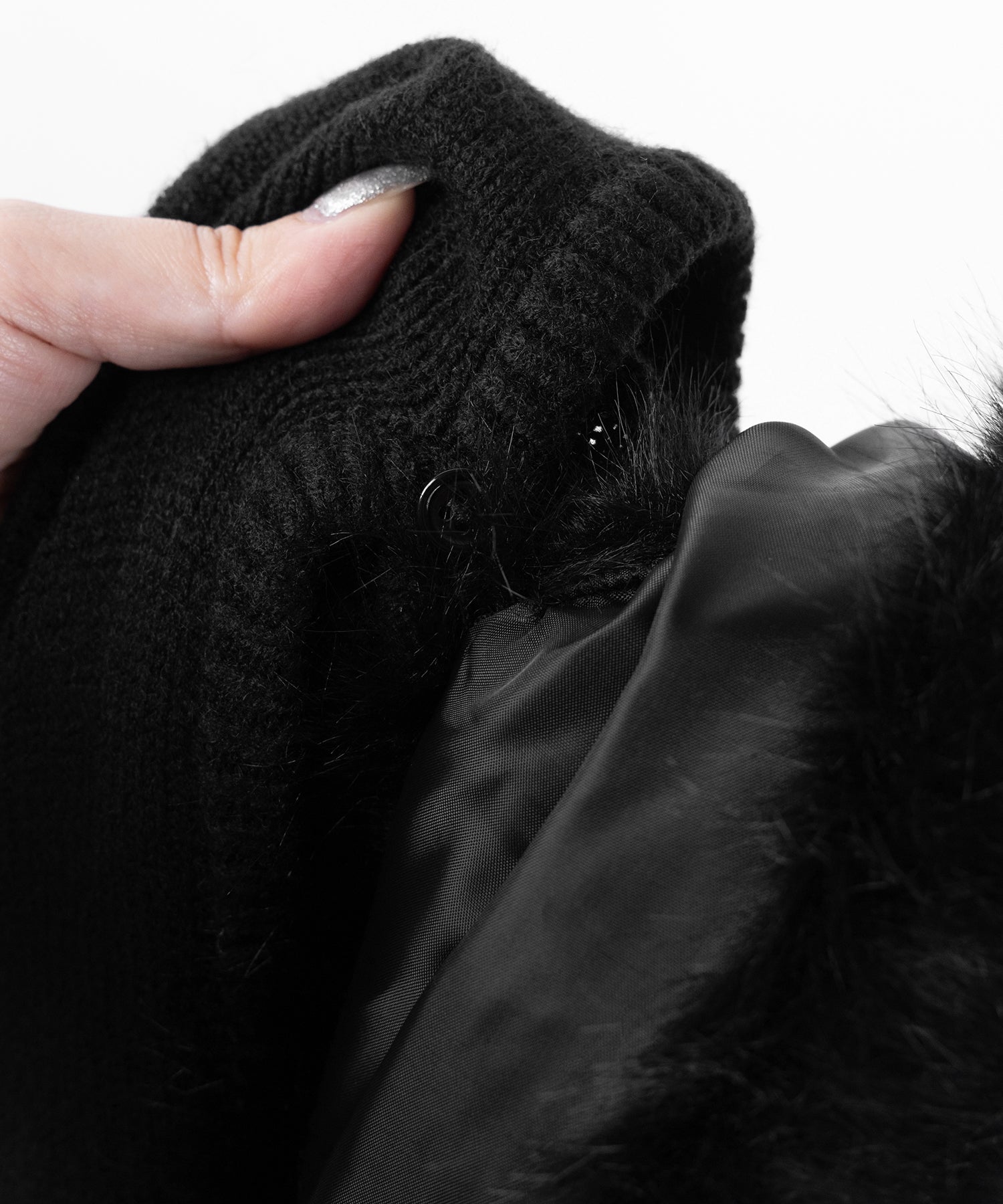 ファーフーディレースアップレディニットミニワンピース ／ fur hoodie