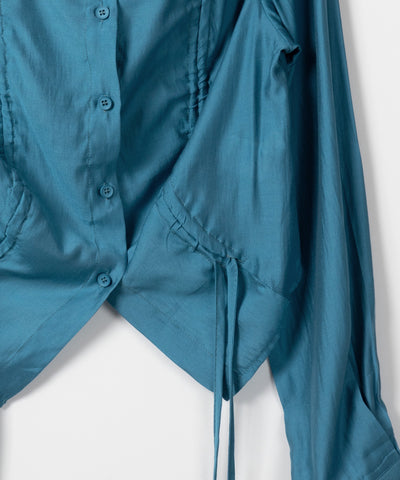 【 ３color 】ダブルリボンシャーリングショートシアーシャツ ／ double shirring ribbon short sheer shirts