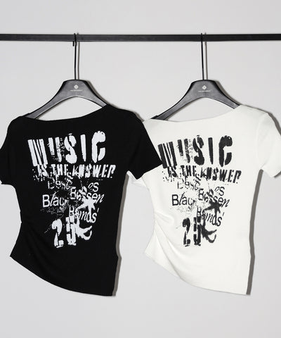 グランジロゴプリント半袖スリムニットトップス ／ grunge logo print shortsleeve slim knit tops