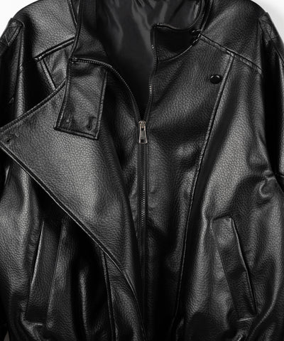ヴィンテージフェイクレザースタンドカラージップアップブルゾン ／ 2WAY vintage fake leather stand collar zipup blouson