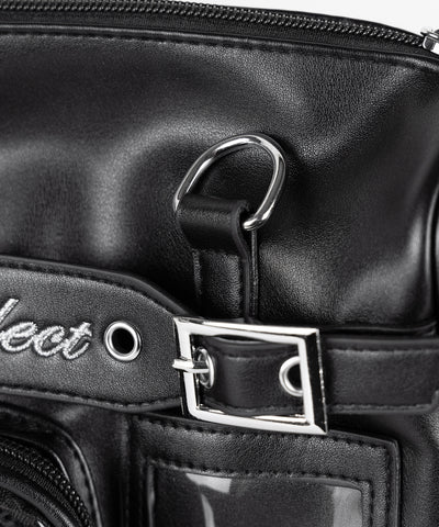 クリアポケット付きレタリング刺繍ショルダーバッグ ／ clear pocket lettering embroidery shoulder bag