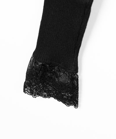 フロントリボンレース切替リブニットトップス ／ front ribbon lace switching ribbed knit tops