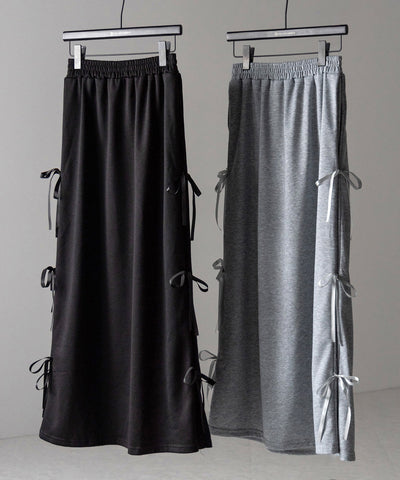 【 ２color 】３ストラップサイドリボンロングスウェットスカート／ three strap side ribbon long sweat skirt