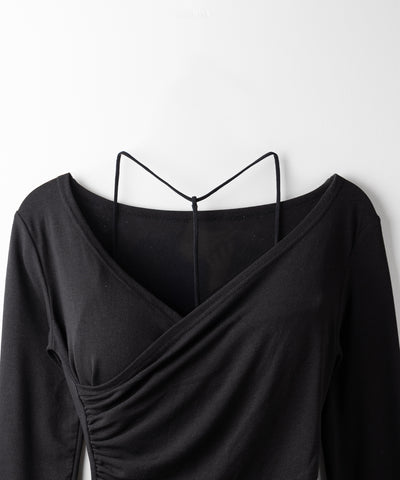【 ２点セット 】Y-ストラップスリムギャザーレイヤードトップス ／ Y-strap slim gather layered tops