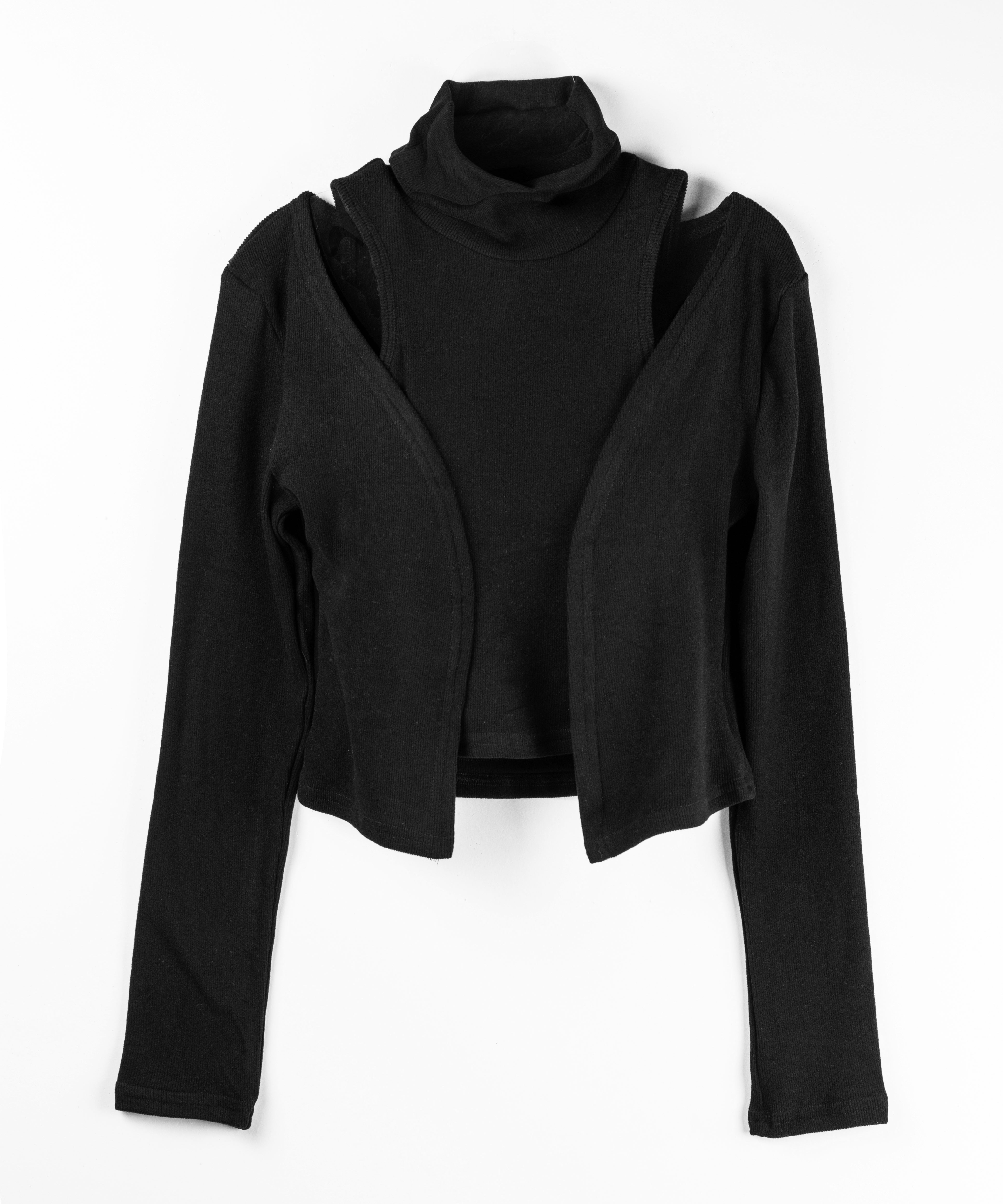 【 裏微起毛 ／ 2点セット 】ハイネックノースリーブトップス ＋ ショートカーディガン SET ／ high neck nosleeve tops + short cardigan SET