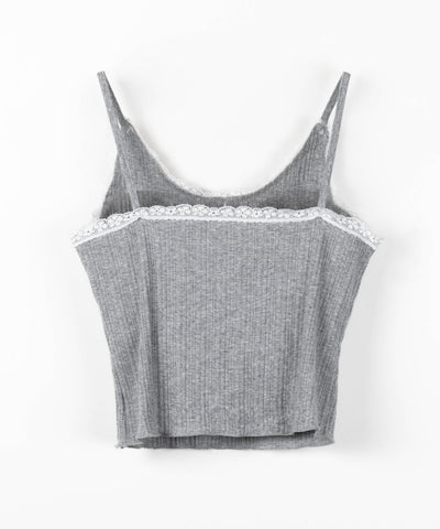 【 ２点セット 】フロントリボンレース切替リブキャミソール ＋ カーディガンセット ／front ribbon lace lib camisole + cardigan SET