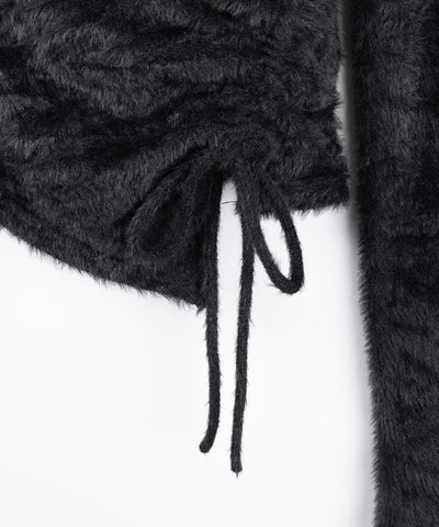 【 ３color 】クロスネックシャーリングリボンシャギートップス ／ cross neck shirring ribbon shaggy tops