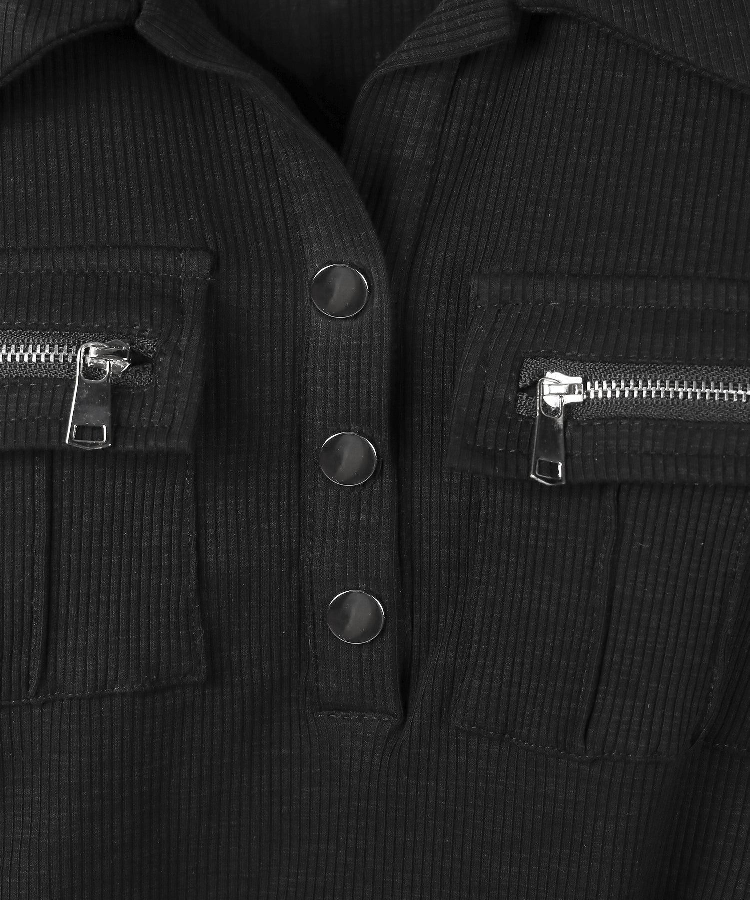 アウトポケットポロネックリブカットソートップス ／ out pocket polo neck rib cutsew tops