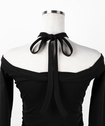【 クロスネックにもできる３WAY 】フロントリボンオフショルワンホンタイトミニワンピース ／ front ribbon off shoulder wanghong mini onpiece