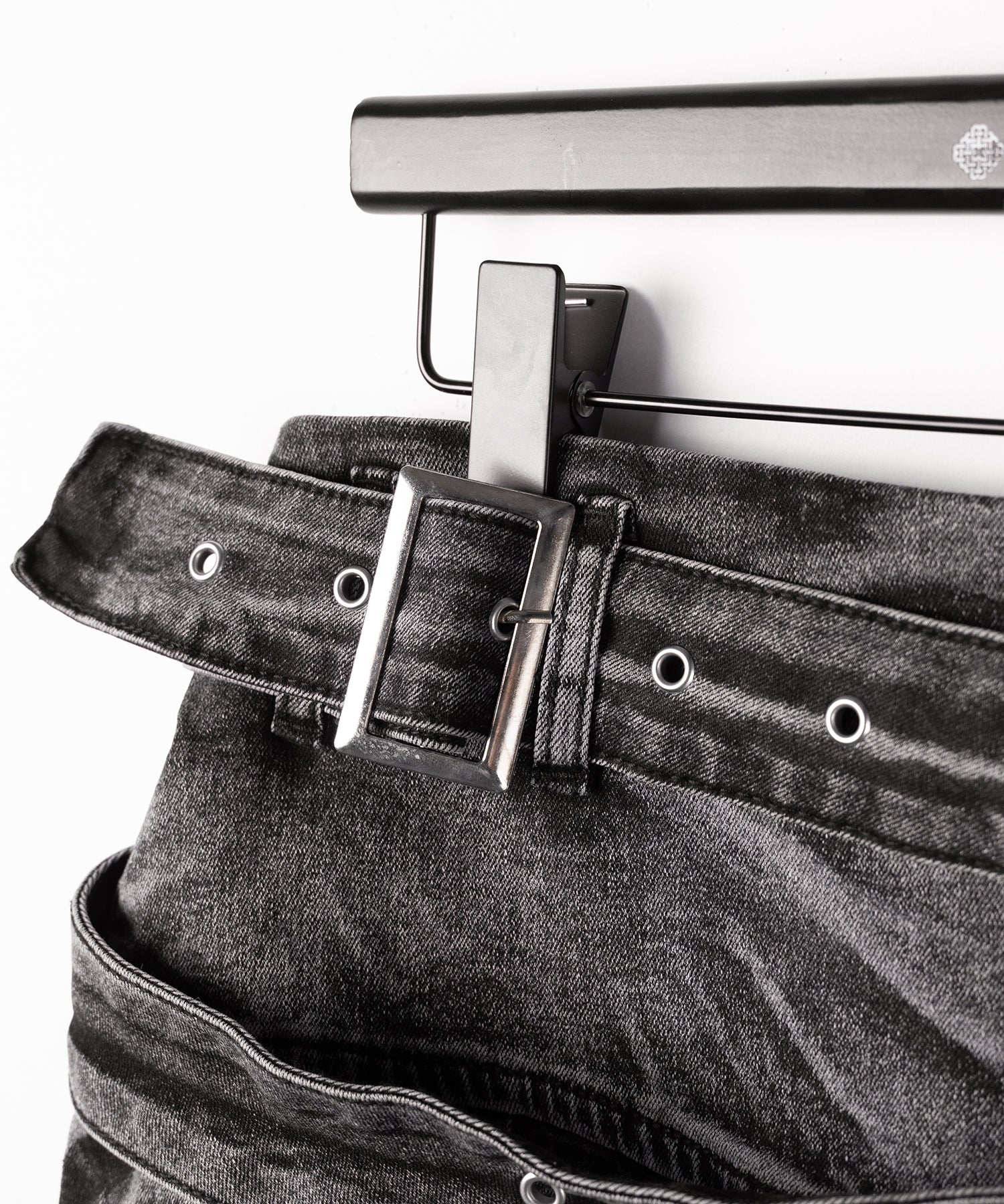 【 インパン裏地付 】ダブルベルトヴィンテージデニムプリーツミニスカート ／ double belt vintage denim pleats mini skirt