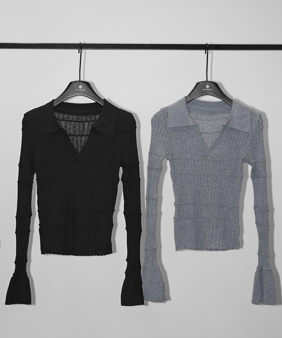 スキッパーネックスリムリブニットトップス ／ skipper neck slim rib knit tops