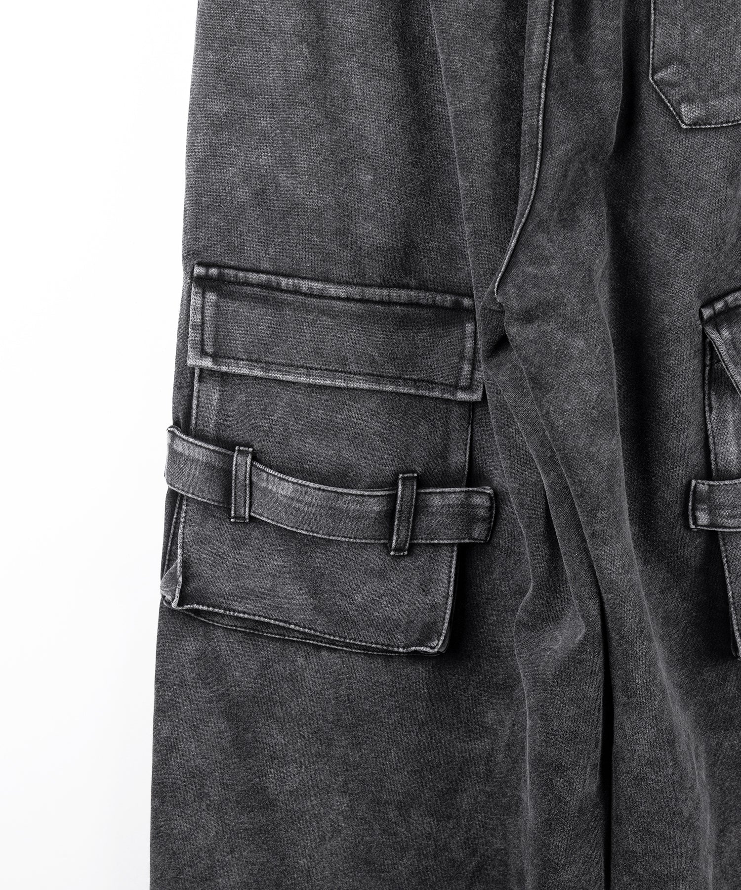 【 裾絞り可能２WAY 】サイドラインピグメントワイドカーゴスウェットパンツ ／ sideline pigment wide cargo sweatpants