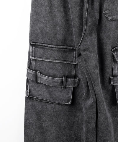 【 裾絞り可能２WAY 】サイドラインピグメントワイドカーゴスウェットパンツ ／ sideline pigment wide cargo sweatpants