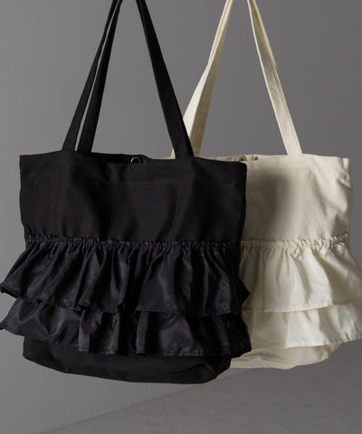 【 ２color 】ティアードフリルBIGキャンバストートバッグ ／ tiered frill big canvas tote bag