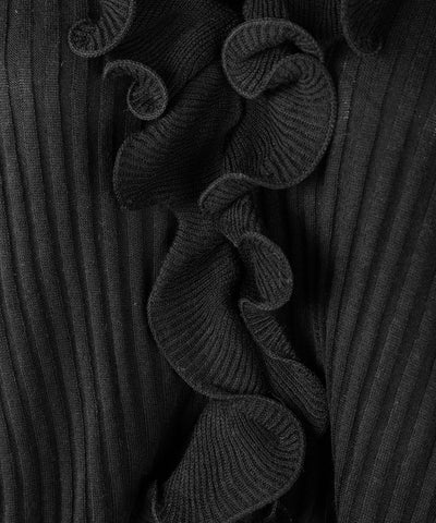 シアーフリル長袖リブニットカーディガン ／ sheer frill long-sleeve ribbed knit cardigan