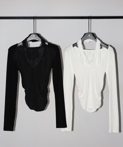 ホルターネックレースレイヤードトップス ／ Halter neck lace layered tops