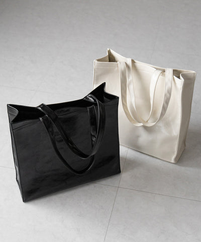 【 ２color ／ 大容量 】フェイクレザービッグスクエアトートバッグ ／ fake leather big square tote bag