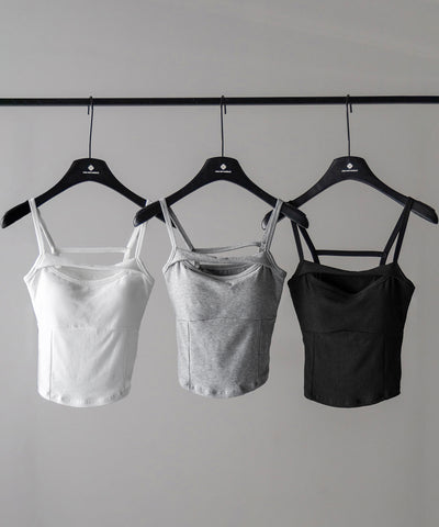 【 ３color ／ カップ付き 】胸開きカットアウトデザインスリムキャミソール ／ chest open cutout design slim camisole