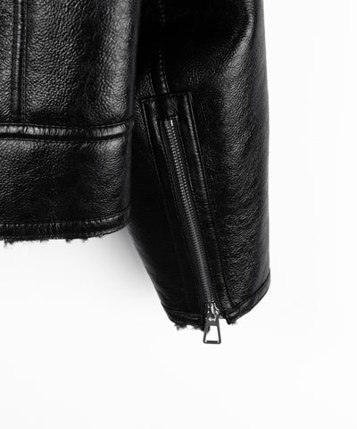 ヴィンテージレザーフーディボアムートンジャケット ／ vintage leather hoodie boa mouton jacket