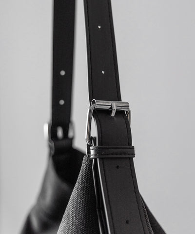 【 ２color 】レザーベルトキャンバスビッグショルダーバッグ ／ leather belt canvas big shoulder bag