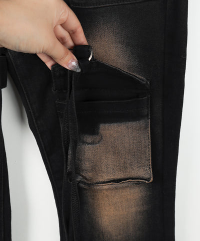 【 ２color ／ ４size 】ベルテッドアウトポケットヴィンテージフレアデニム ／ belted out pocket vintage flare denim