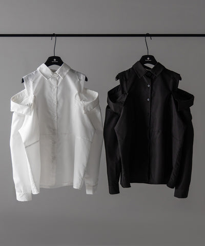 【 ３color 】オープンショルダーカットアウトビッグシャツ ／ open shoulder cutout big shirt