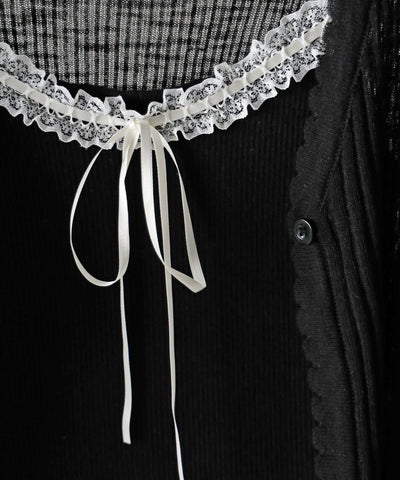 【 ２点セット 】レースリボンニットキャミソール ＋ シアーリブニットカーディガン ／ lace ribbon knit camisole ＋ sheer lib knit cardigan