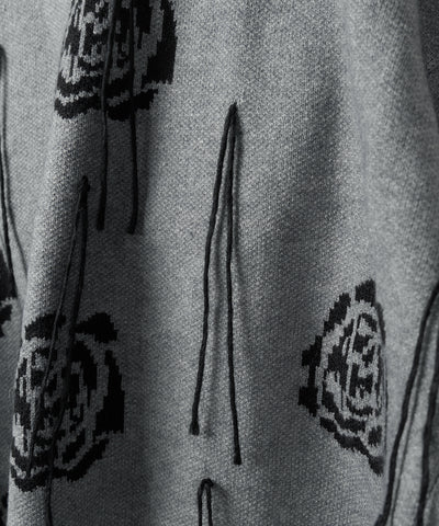 バラジャガードフリンジビッグシルエットニット ／ rose jacquard fringe big silhouette knit