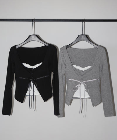 フリルレイヤードリボンカーディガントップス ／ frill layered ribbon cardigan tops