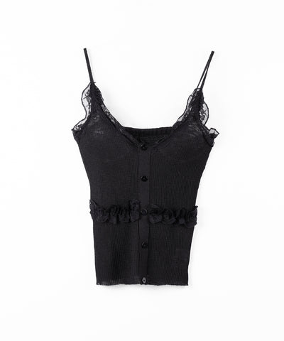 【 2点セット 】フロントレースシアーニットキャミソール ＋カーディガン SET / front lace sheer knit camisole + cardigan set