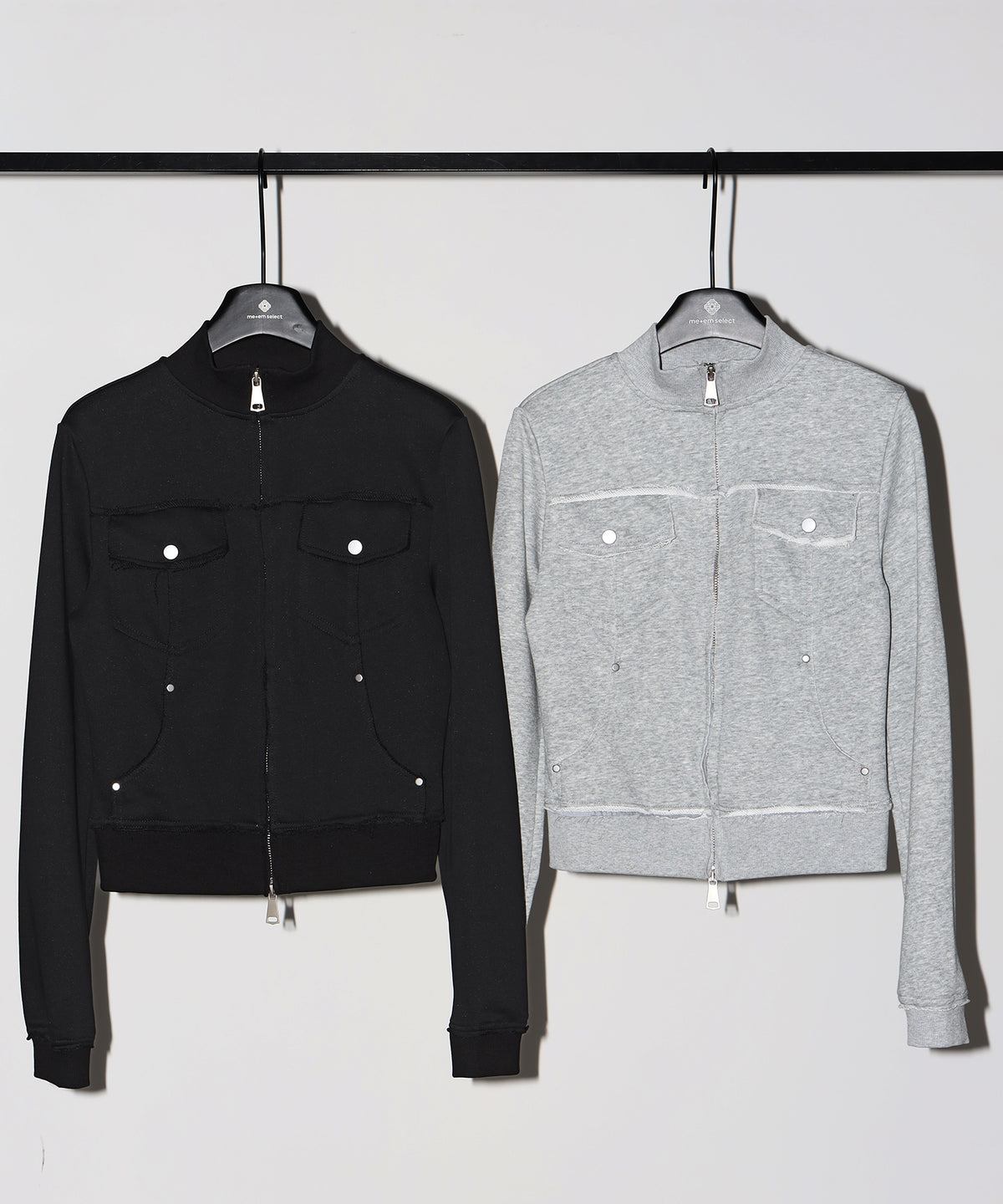 ダブルジップアウトポケット裏毛スリムジャケット ／ Double-zip outer pocket sweat slim jacket