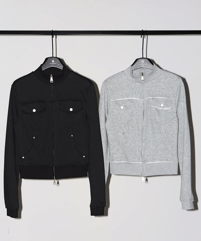 ダブルジップアウトポケット裏毛スリムジャケット ／ Double-zip outer pocket sweat slim jacket