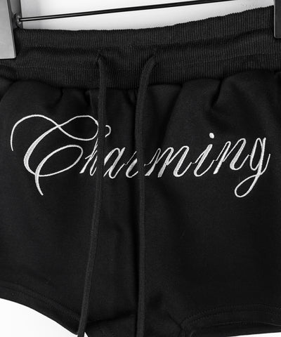 【 セットアップ 】レタリングロゴ刺繍ジップアップパーカー＆ショートパンツ ／ lettering logo embroidery zip-up hoodie ＆ short pants SETUP