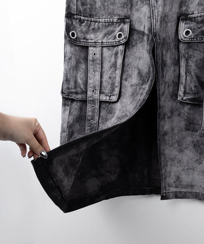 【 ３SIZE 】クラッシュブリーチセンタースリットカーゴデニムスカート ／ crash bleach center slit cargo denim skirt