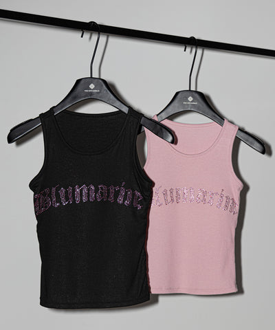 ラインストーンロゴリブタンクトップ／Rhinestone logo ribbed tank top