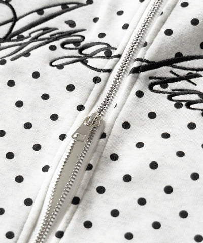 レタリングロゴ刺繍ドットラインオーバースウェットブルゾン ／ lettering logo embroidery dot line over sweat blouson