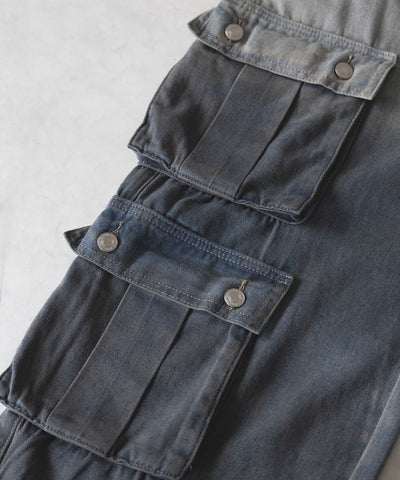 【 ３color ／４size 】オーバーダイグラデーションヴィンテージワイドカーゴデニム ／ overdyed gradation vintage wide cargo denim