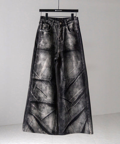【 ４size 】CRACKクラッシュヘビーブリーチブラックワイドデニム ／ CRACK crash heavy bleach black wide denim