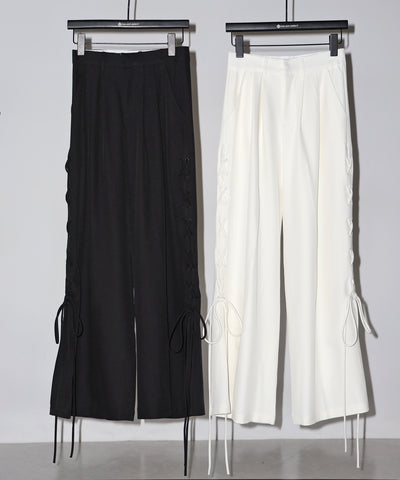 レースアップダブルタックワイドスラックス ／ laceup double tack wide slacks